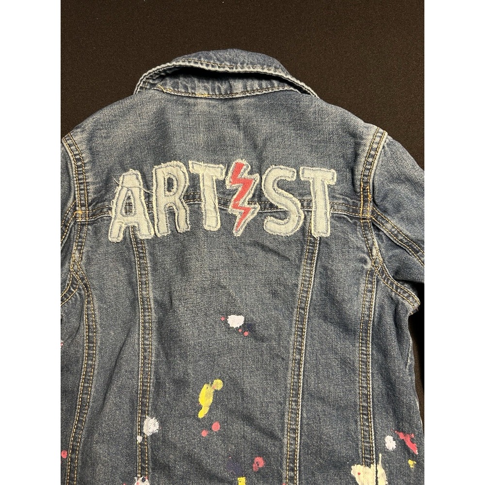 Gap Kids Girls Denim Jacket Paint Splatter Artist Distressed Blue Size M 8/9